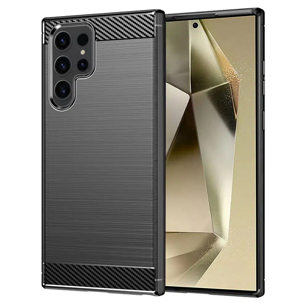 Силиконов Калъф Techsuit Carbon Fibre Brushed за Samsung Galaxy S25 Ultra, Черен