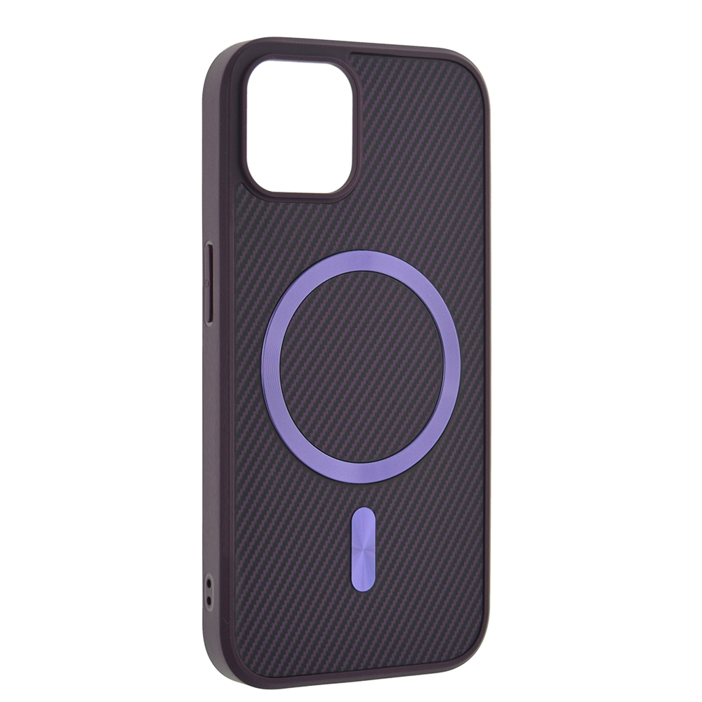Удароустойчив калъф MagSF Carbon за iPhone 15, Лилав