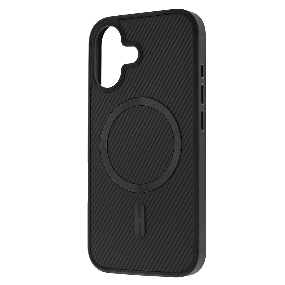 Удароустойчив калъф MagSF Carbon за iPhone 16, Черен