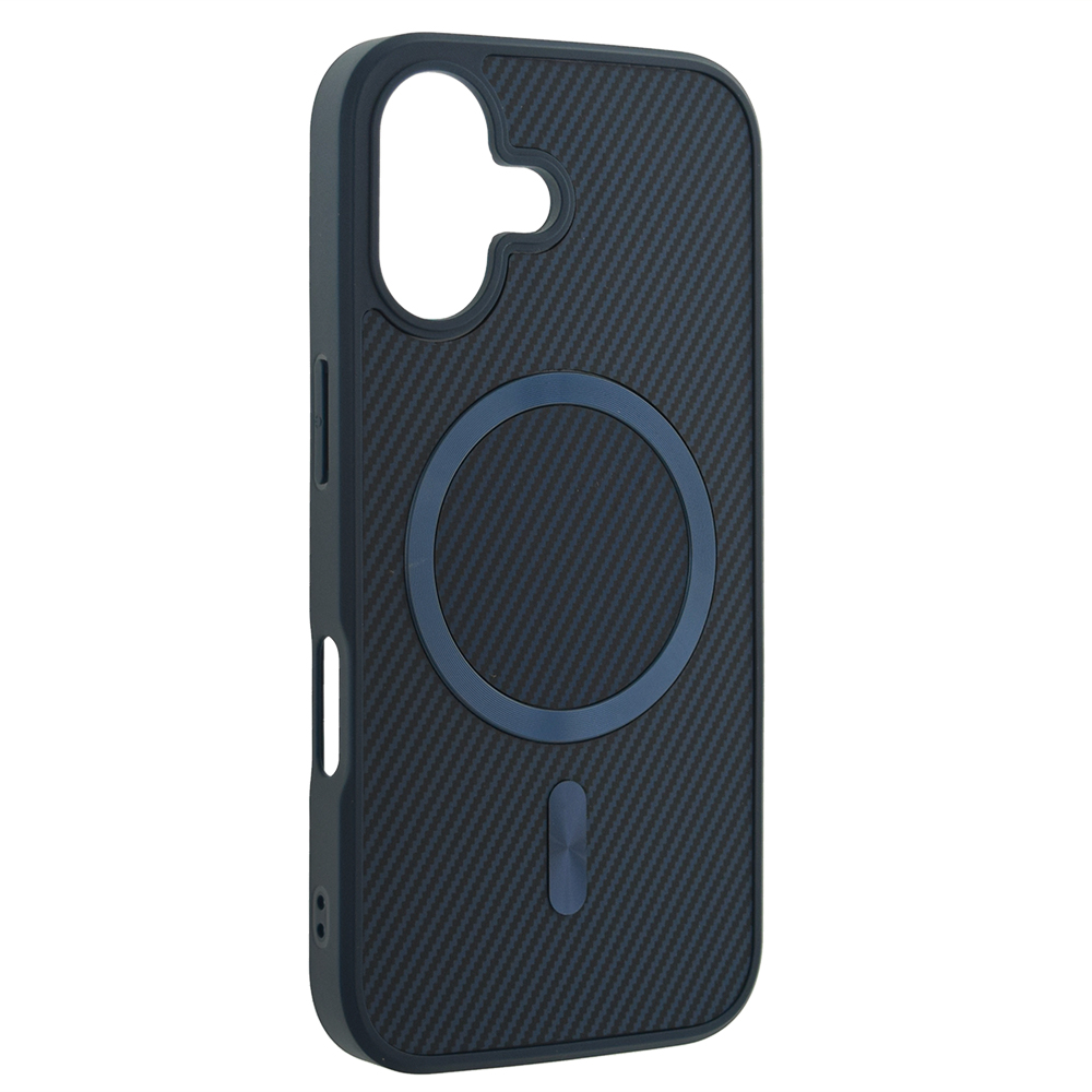 Удароустойчив калъф MagSF Carbon за iPhone 16, Тъмно син