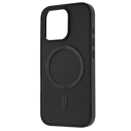 Удароустойчив калъф MagSF Carbon за iPhone 16 Pro Max, Черен