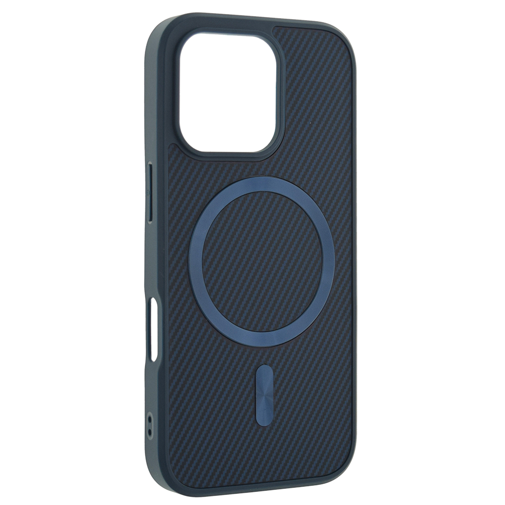 Удароустойчив калъф MagSF Carbon за iPhone 16 Pro Max, Тъмно син