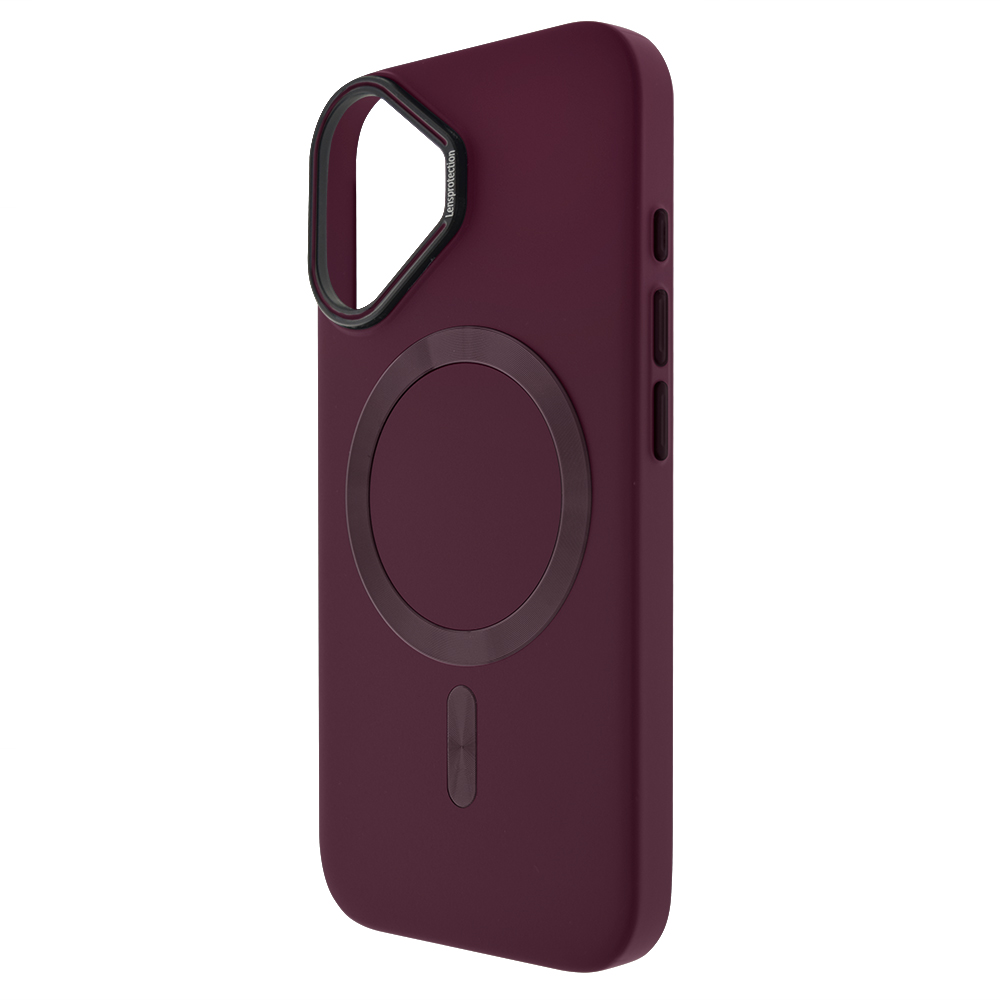Пластмасов калъф MagSF Hard Luxury за iPhone 16, Тъмно червен