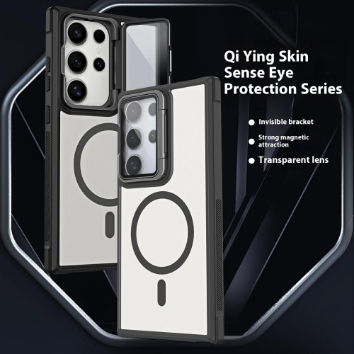 Удароустойчив калъф MagSF Lens Cover Kickstand за Samsung Galaxy S25 Ultra, Черен