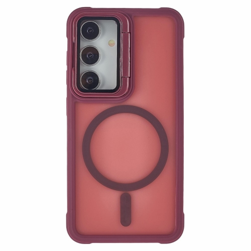 Удароустойчив калъф MagSF Lens Cover Kickstand за Samsung Galaxy S25, Червен