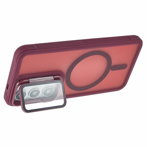 Удароустойчив калъф MagSF Lens Cover Kickstand за Samsung Galaxy S25, Червен