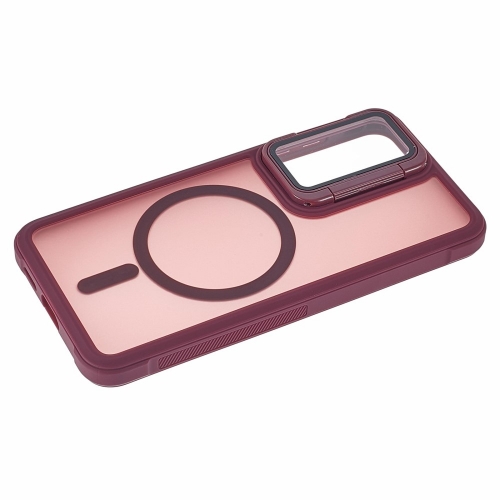 Удароустойчив калъф MagSF Lens Cover Kickstand за Samsung Galaxy S25, Червен