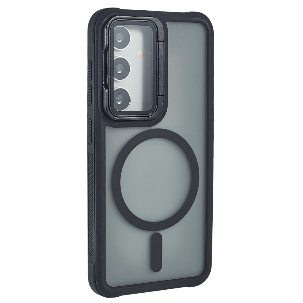 Удароустойчив калъф MagSF Lens Cover Kickstand за Samsung Galaxy S25, Черен