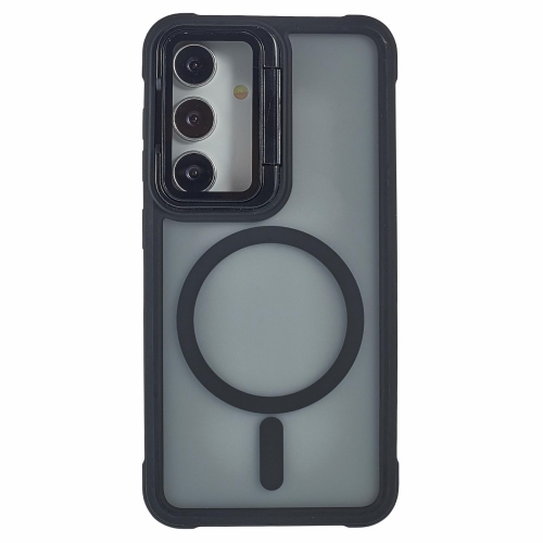 Удароустойчив калъф MagSF Lens Cover Kickstand за Samsung Galaxy S25, Черен