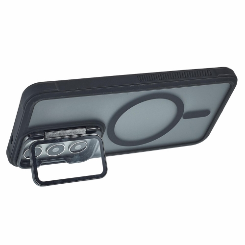 Удароустойчив калъф MagSF Lens Cover Kickstand за Samsung Galaxy S25, Черен