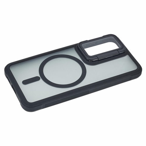 Удароустойчив калъф MagSF Lens Cover Kickstand за Samsung Galaxy S25, Черен