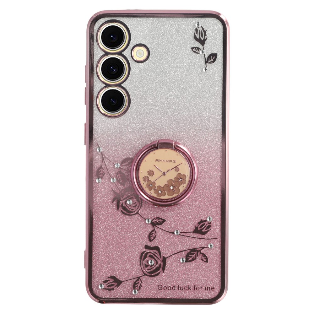 Силиконов калъф KADEM Flowers за Samsung Galaxy S25, Розово-златист
