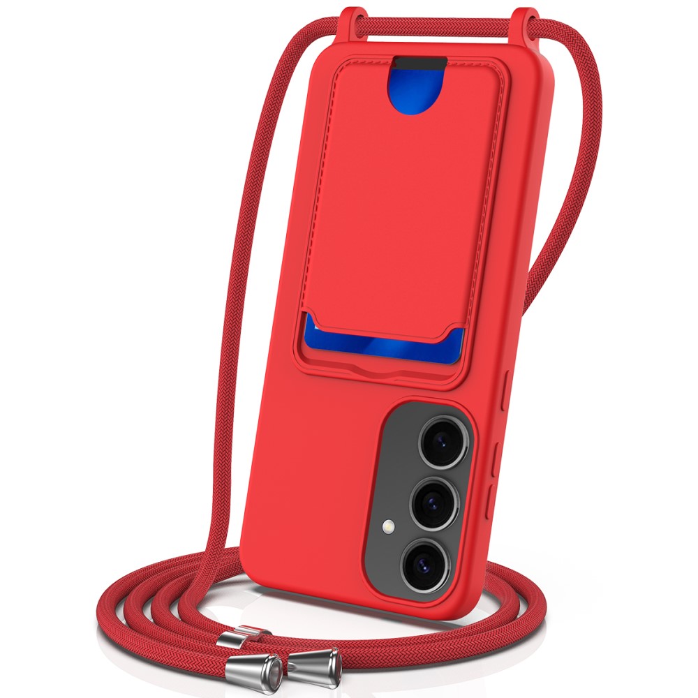 Силиконов калъф Card Holder за Samsung Galaxy S25, Червен
