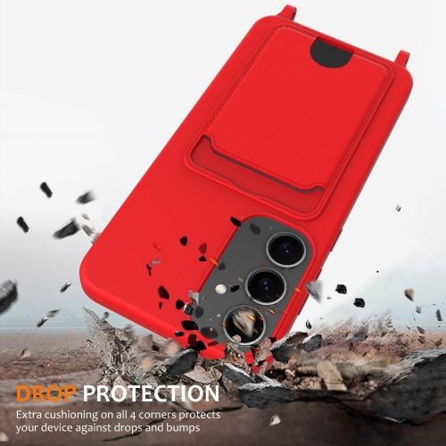 Силиконов калъф Card Holder за Samsung Galaxy S25, Червен