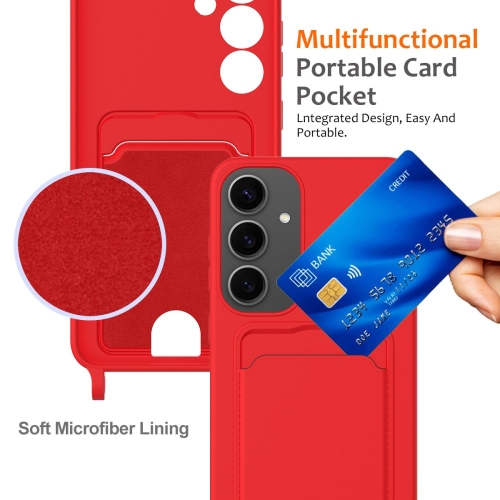 Силиконов калъф Card Holder за Samsung Galaxy S25, Червен