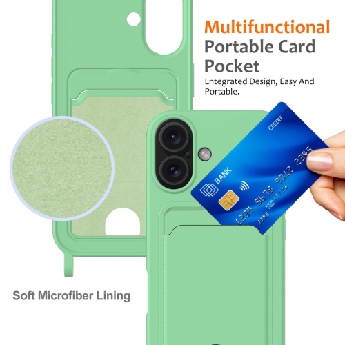 Силиконов калъф Card Holder за iPhone 16, Зелен