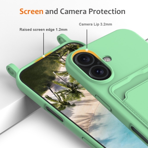 Силиконов калъф Card Holder за iPhone 16, Зелен