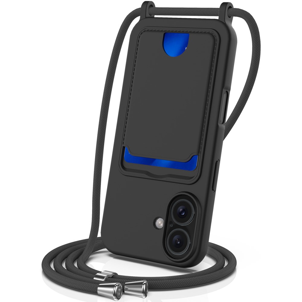 Силиконов калъф Card Holder за iPhone 16, Черен