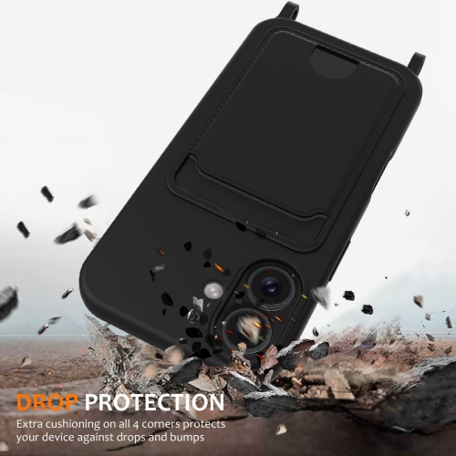 Силиконов калъф Card Holder за iPhone 16, Черен