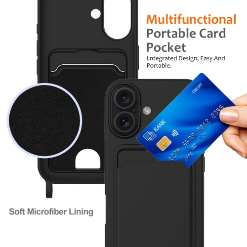 Силиконов калъф Card Holder за iPhone 16, Черен