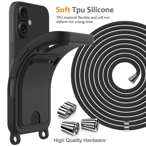 Силиконов калъф Card Holder за iPhone 16, Черен
