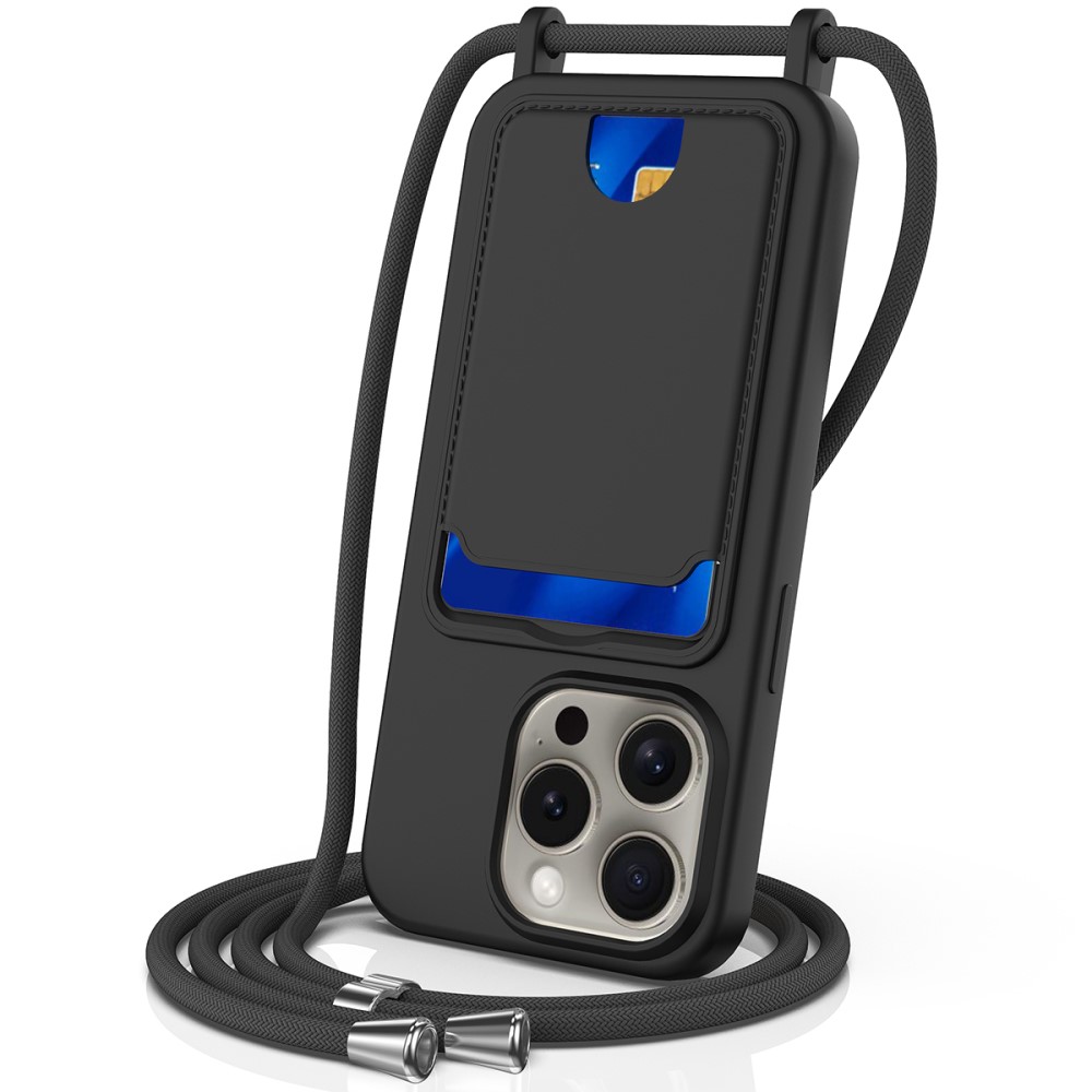 Силиконов калъф Card Holder за iPhone 16 Pro, Черен