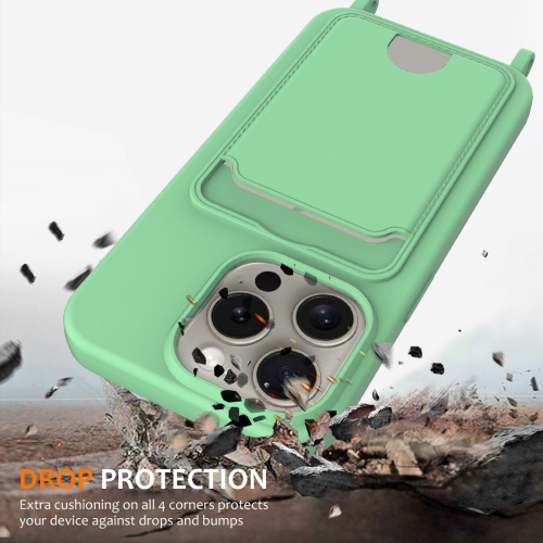 Силиконов калъф Card Holder за iPhone 16 Pro, Зелен