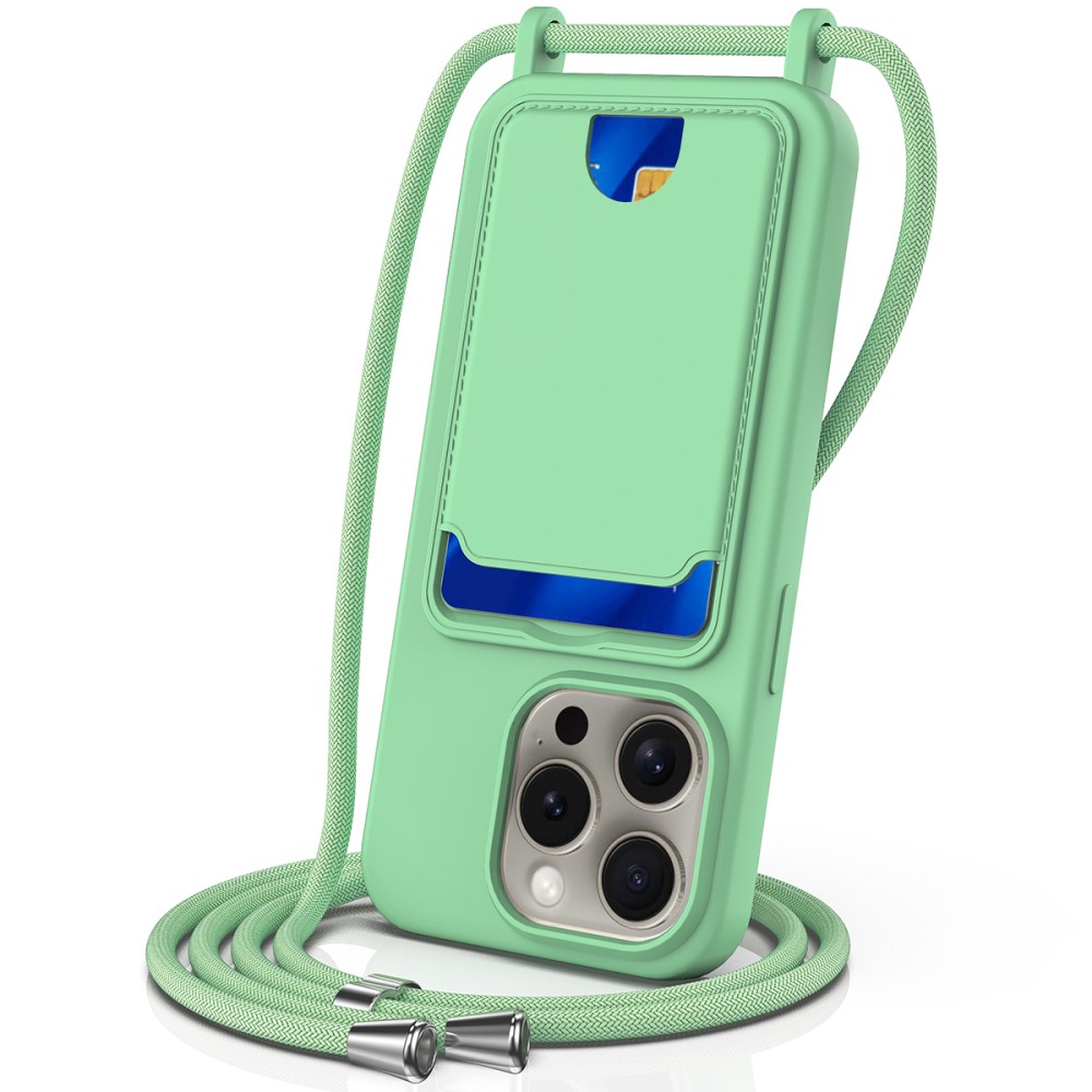 Силиконов калъф Card Holder за iPhone 16 Pro Max, Зелен