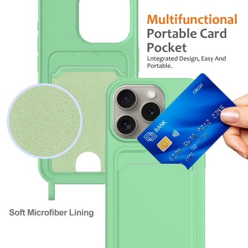 Силиконов калъф Card Holder за iPhone 16 Pro Max, Зелен