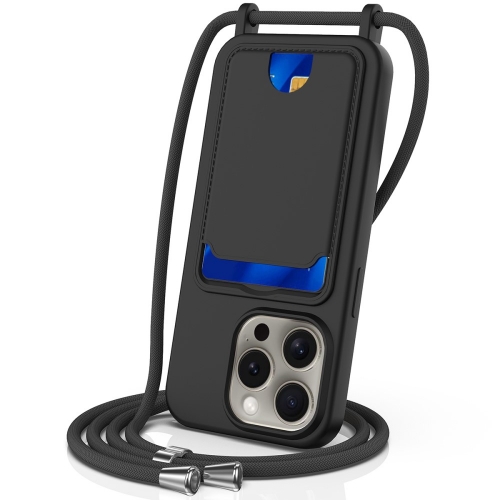 Силиконов калъф Card Holder за iPhone 16 Pro Max, Черен