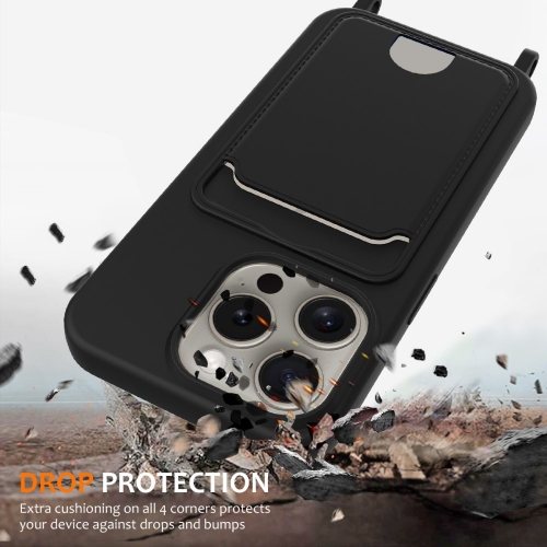 Силиконов калъф Card Holder за iPhone 16 Pro Max, Черен