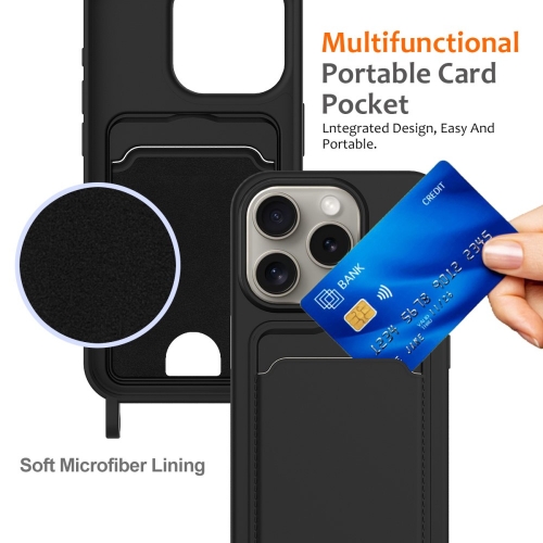 Силиконов калъф Card Holder за iPhone 16 Pro Max, Черен