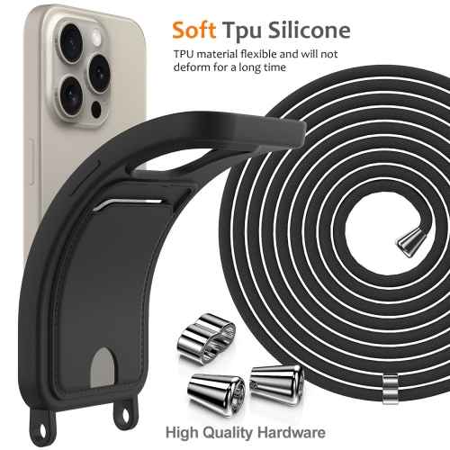 Силиконов калъф Card Holder за iPhone 16 Pro Max, Черен