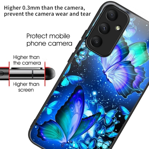Удароустойчив калъф Glass за Samsung Galaxy A36 5G / A37 5G, Сини пеперуди