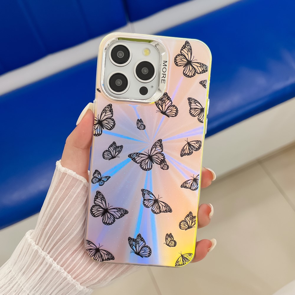 Удароустойчив калъф Bling Butterfly за iPhone 15 Pro, Черни пеперуди 