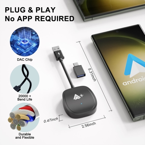 Безжичен Android Auto адаптер 020-7++ USB Dongle, Черен