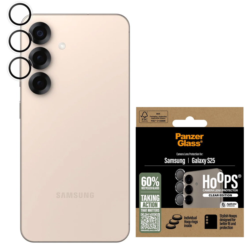 Стъклен Протектор за камера PanzerGlass Hoops Lens Protector за Samsung Galaxy S25, Прозрачен