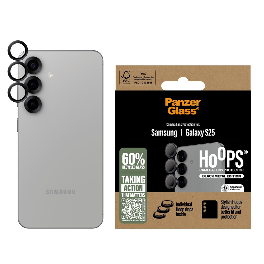 Стъклен Протектор за камера PanzerGlass Hoops Lens Protector за Samsung Galaxy S25, Черен