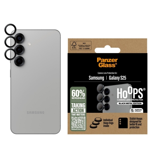 Стъклен Протектор за камера PanzerGlass Hoops Lens Protector за Samsung Galaxy S25, Черен