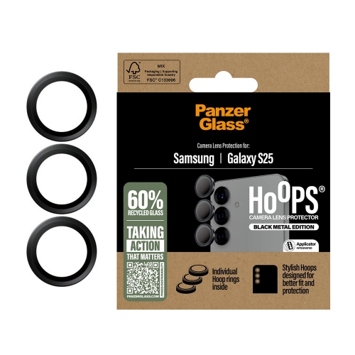 Стъклен Протектор за камера PanzerGlass Hoops Lens Protector за Samsung Galaxy S25, Черен