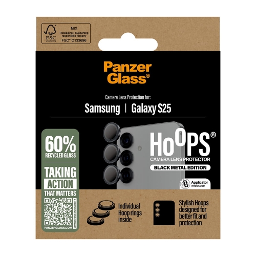 Стъклен Протектор за камера PanzerGlass Hoops Lens Protector за Samsung Galaxy S25, Черен