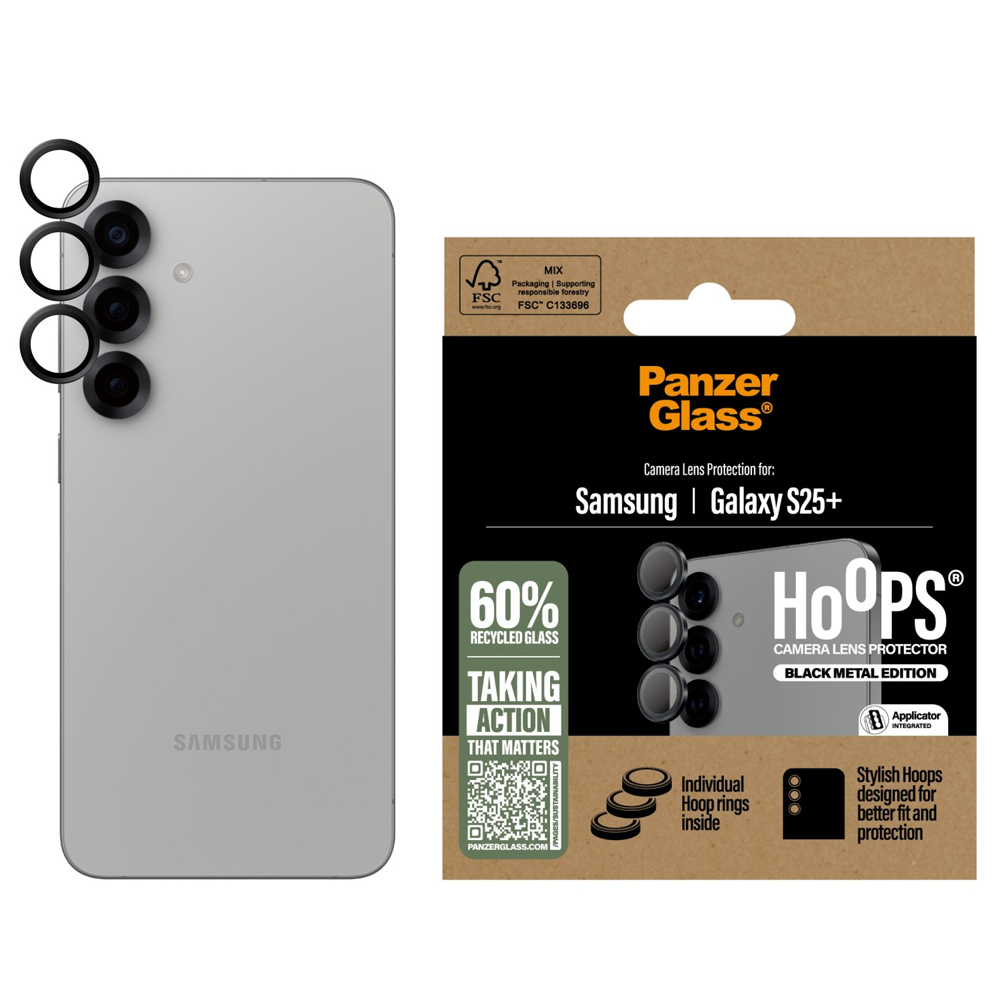 Стъклен Протектор за камера PanzerGlass Hoops Lens Protector за Samsung Galaxy S25 Plus, Черен