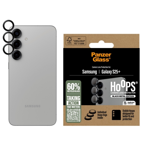 Стъклен Протектор за камера PanzerGlass Hoops Lens Protector за Samsung Galaxy S25 Plus, Черен