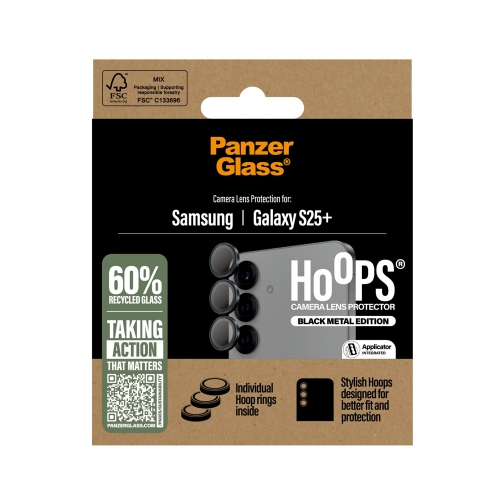 Стъклен Протектор за камера PanzerGlass Hoops Lens Protector за Samsung Galaxy S25 Plus, Черен
