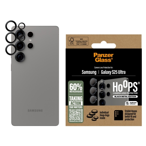 Стъклен Протектор за камера PanzerGlass Hoops Lens Protector за Samsung Galaxy S25 Ultra, Черен