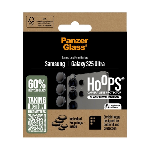 Стъклен Протектор за камера PanzerGlass Hoops Lens Protector за Samsung Galaxy S25 Ultra, Черен