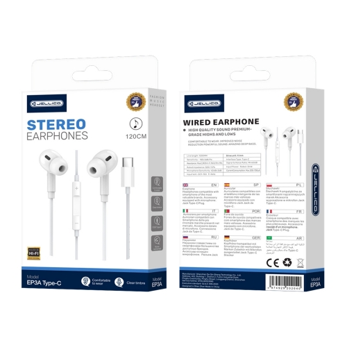 Слушалки с микрофон JELLICO EP3A, USB-C, 1.2m, Бял