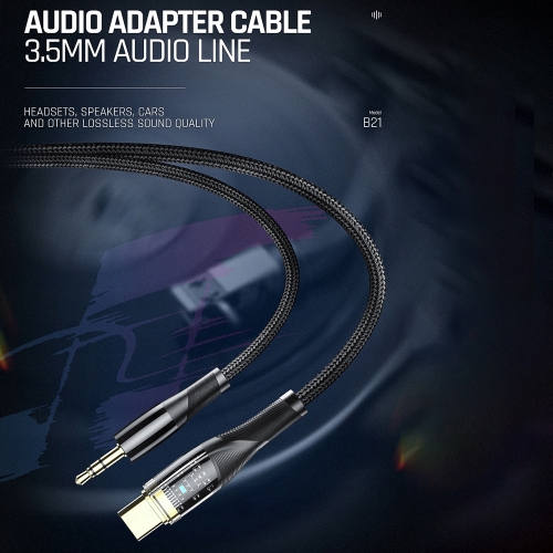 USB Кабел JELLICO B21 USB-C към 3.5mm, 1.2 m, Черен