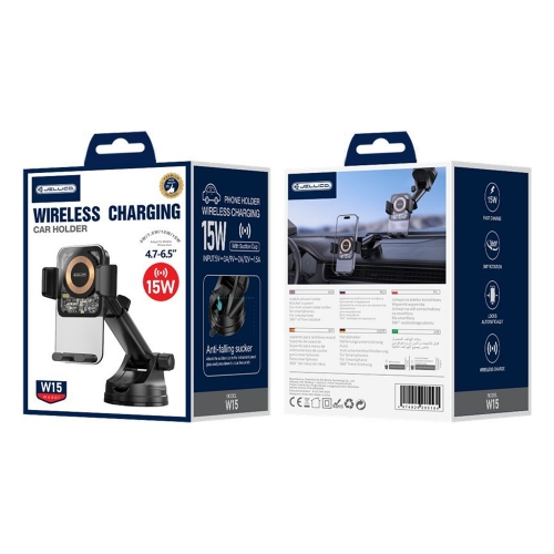 Стойка за кола Jellico W15, Wireless Car, 15W, Черен