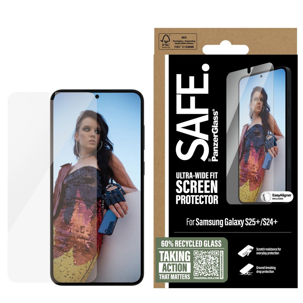 Стъклен Протектор SAFE за Samsung S25 Plus / S24 Plus, UWF, Прозрачен